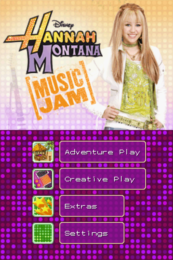 Hannah Montana: Music Jam start screen for Nintendo DS (DS) music rhythm video game