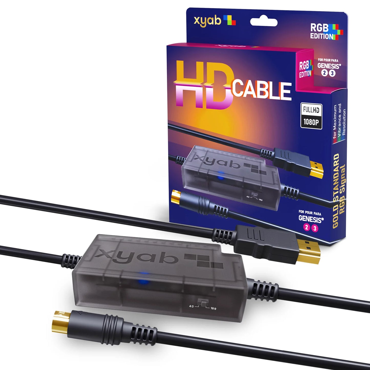 RGB+ HD Link Cable for Genesis Model 1 and Model 2 high definition gaming cable featuring RGB video output HDMI connectivity crisp retro visuals and enhanced Sega Genesis classic console display quality