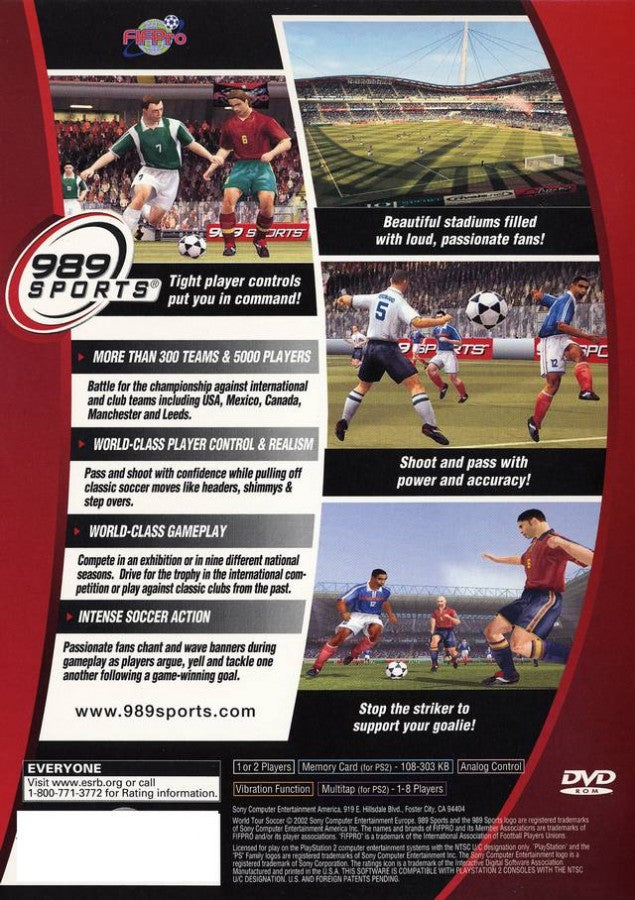 World Tour Soccer 2002 – PlayStation 2 (PS2) video game back of case, soccer simulation.