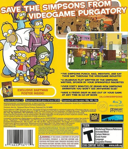 The Simpsons Game back cover art for Playstation 3 (PS3) video game