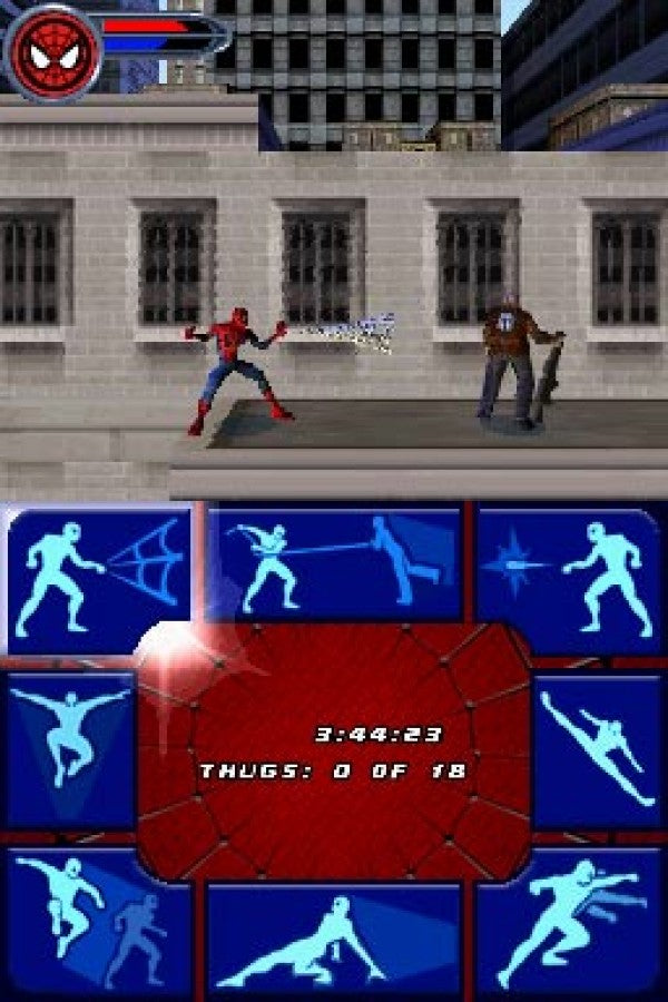 Spider-Man 2 Nintendo DS DS video game featuring superhero action adventure gameplay Marvel Spider-Man web swinging wall crawling web attacks crime fighting enemy battles New York City exploration platforming challenges superhero missions and classic Nintendo DS handheld gaming retro video game collection collectible gaming appeal gameplay