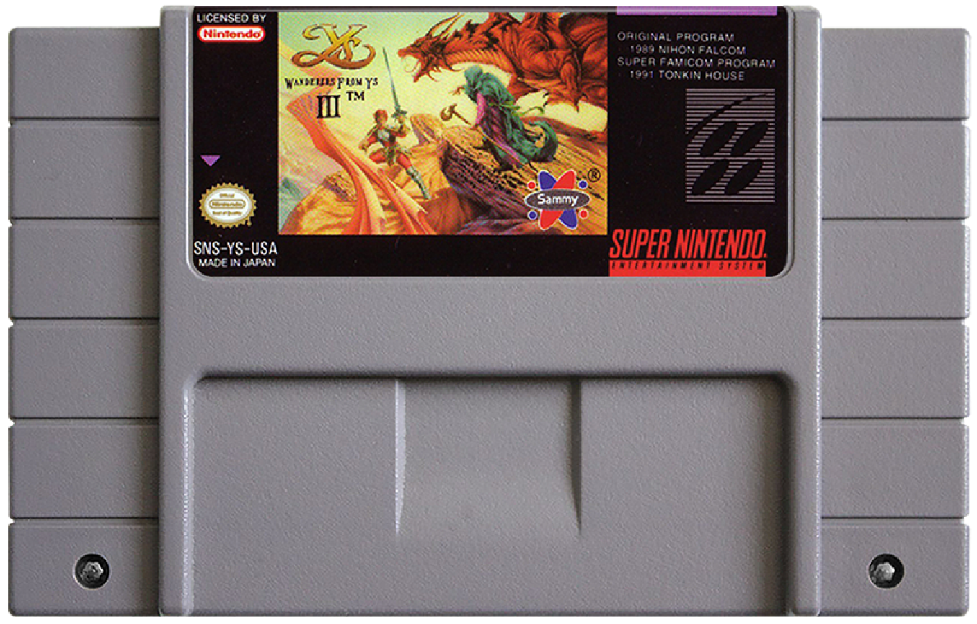 Ys III Wanderers from Ys retro SNES video game Ys fantasy action role playing side scrolling combat adventure exploration classic RPG gameplay console title Super Nintendo release cartridge