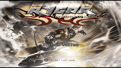 Rygar The Battle of Argus retro Wii video game Rygar fantasy action adventure hack and slash mythological combat platform gameplay console title Nintendo Wii release title screen