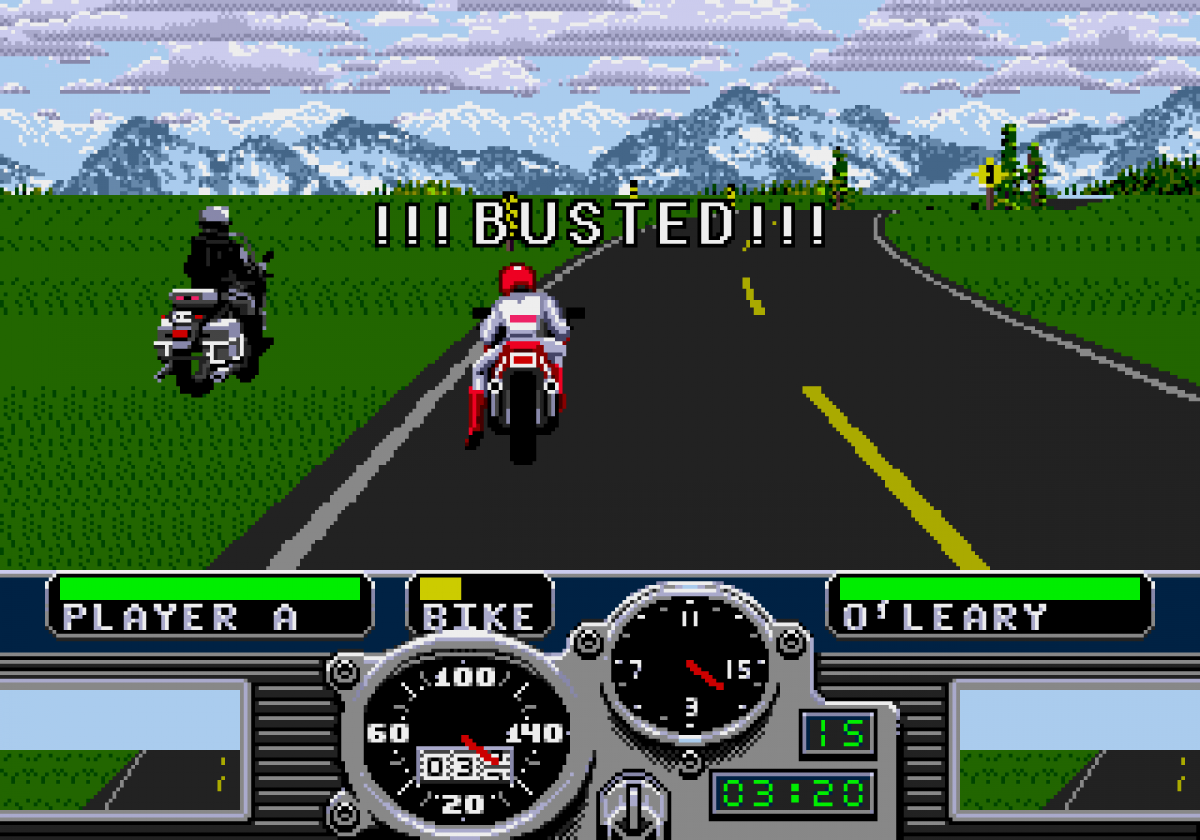 Road Rash Sega Genesis video game, motorcycle racing combat, arcade-style gameplay, retro EA sports action title gameplay screenshot