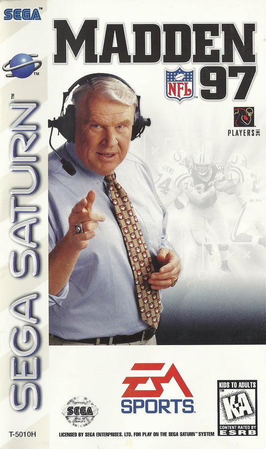 Madden NFL 97 Sega Saturn video game, football sports simulation, classic Madden gameplay, retro Sega console title front cover