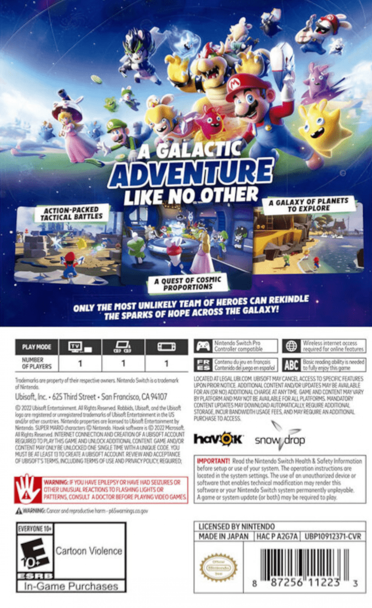 Mario and Rabbids Sparks of Hope back of box for Nintendo Switch NS video game
