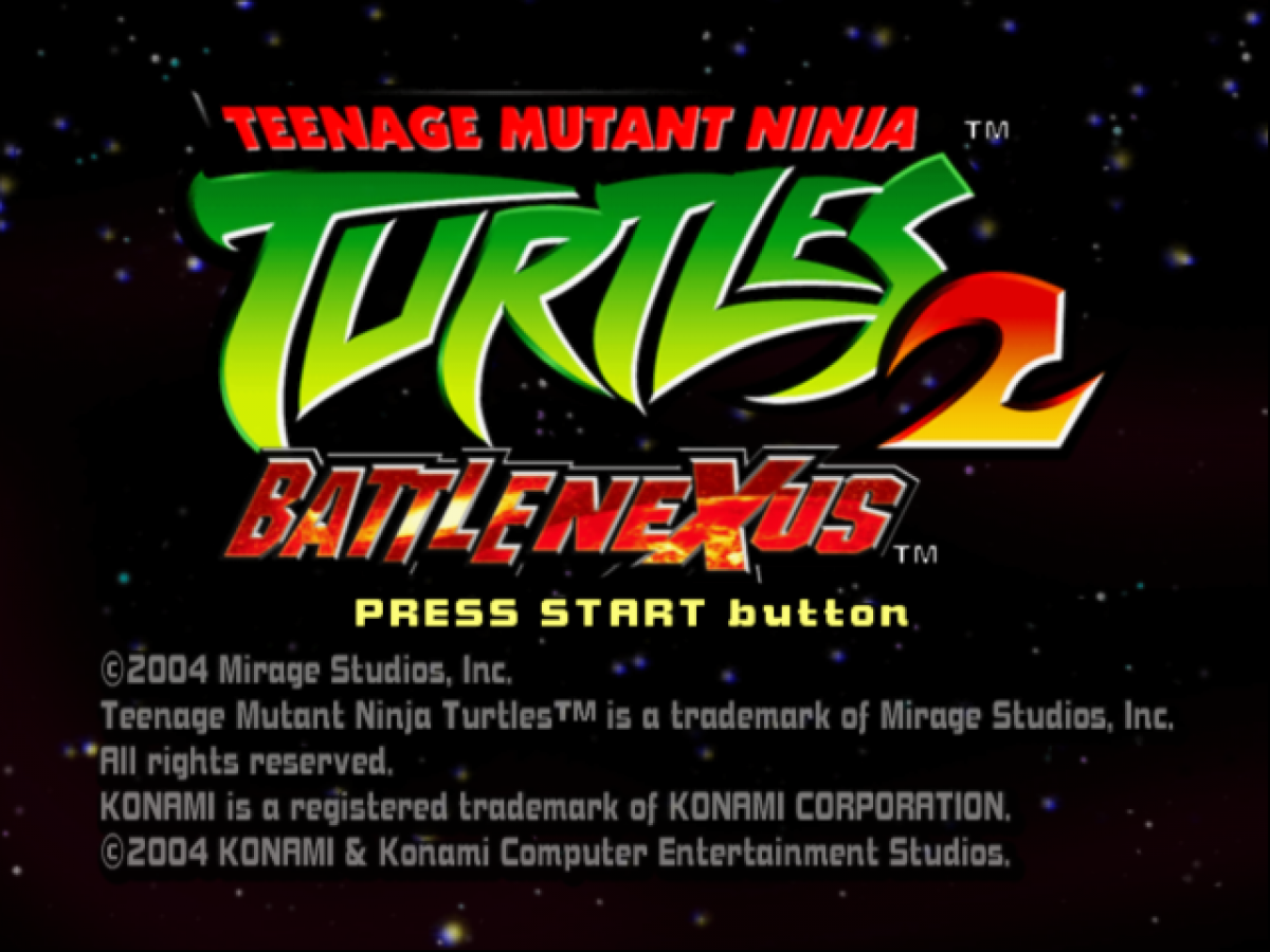 Teenage Mutant Ninja Turtles 2: Battle Nexus – PlayStation 2 (PS2) video game title screen, action beat 'em up.