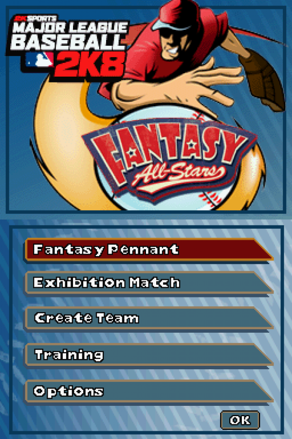 MLB 2K8 Fantasy All Stars start screen for Nintendo DS (DS) baseball sports video game