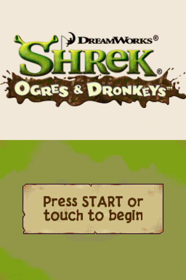 Shrek: Ogres and Dronkeys start menu for Nintendo DS (DS) virtual pet simulation video game