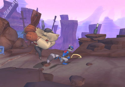 Sly Cooper and the Thievius Raccoonus [Greatest Hits] for PlayStation 2 (PS2) featuring a stylish stealth platforming adventure where master thief Sly and the Cooper Gang pull off heists across the globe; sneak fight and platform through episodic missions with a classic cartoon look in this Greatest Hits edition gameplay screenshot