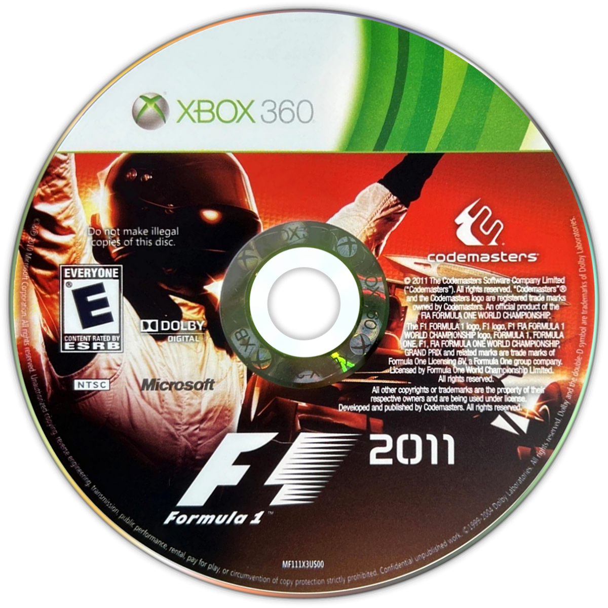 F1 2011 disc art for XBox 360 (X360) video game