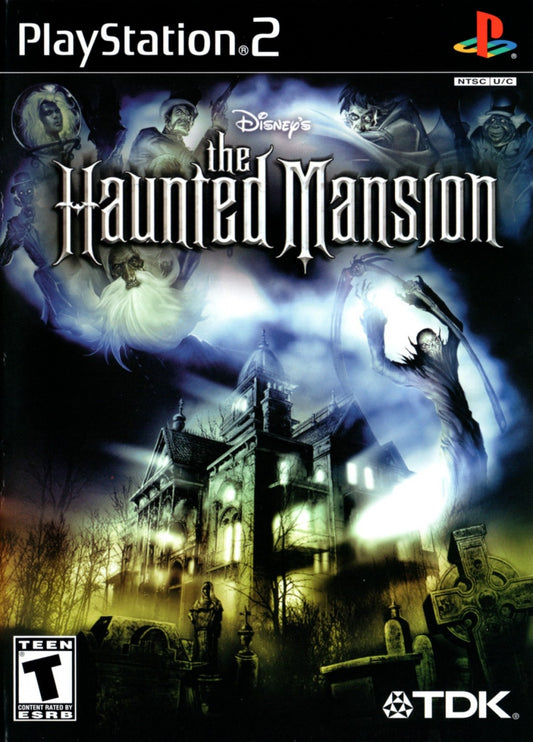 Disney's The Haunted Mansion PlayStation 2 PS2 for action adventure video game fans featuring spooky mansion exploration ghost hunting puzzle solving supernatural enemies atmospheric environments Disney inspired horror adventure mystical weapons cinematic gameplay collectible gaming appeal cover art