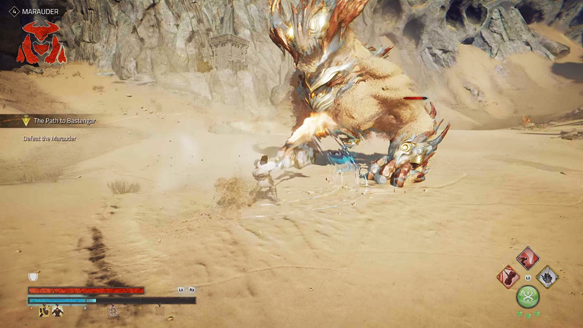 Atlas Fallen Limited Edition Case PlayStation 5 action RPG sand-surfing across fantasy desert landscapes gauntlet-powered combat shapeshifting weapons co-op multiplayer aerial traversal sun-scorched world lore-driven quests defeating wraiths Focus Entertainment gameplay screenshot