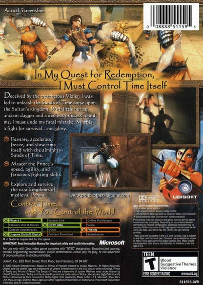Prince of Persia: The Sands of Time back cover art for Xbox (XBOX) video game