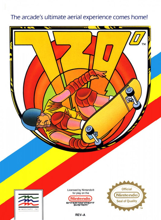 720° cartridge for the Nintendo Entertainment System featuring 8 bit skateboarding action with tricks ramps and high score challenges across urban skate parks front cover