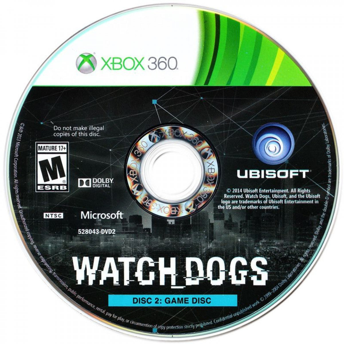 Watch Dogs for Xbox 360 open world action adventure video game featuring hacking mechanics modern urban exploration third person combat and immersive Ubisoft surveillance thriller experience game disc