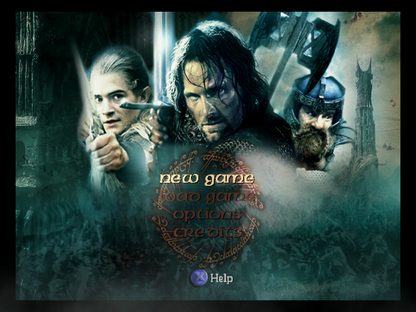 The Lord of the Rings The Two Towers Xbox video game, action adventure, fantasy combat, movie tie-in gameplay, classic console title screen