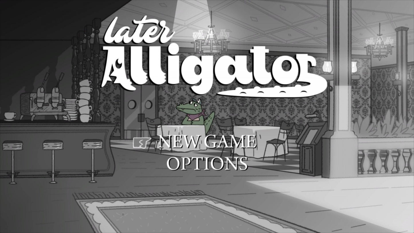 Later Alligator Nintendo Switch for adventure puzzle video game fans featuring hand drawn cartoon visuals humorous storytelling quirky characters point and click gameplay mystery solving interactive exploration charming animation family friendly adventure collectible gaming appeal gameplay