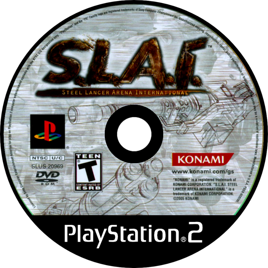 SLAI Steel Lancer Arena International PS2 Sony PlayStation 2 vehicular combat action game customizable combat vehicles arena battles futuristic racing and shooting missions Konami multiplayer combat retro gaming PlayStation 2 software video game title disc