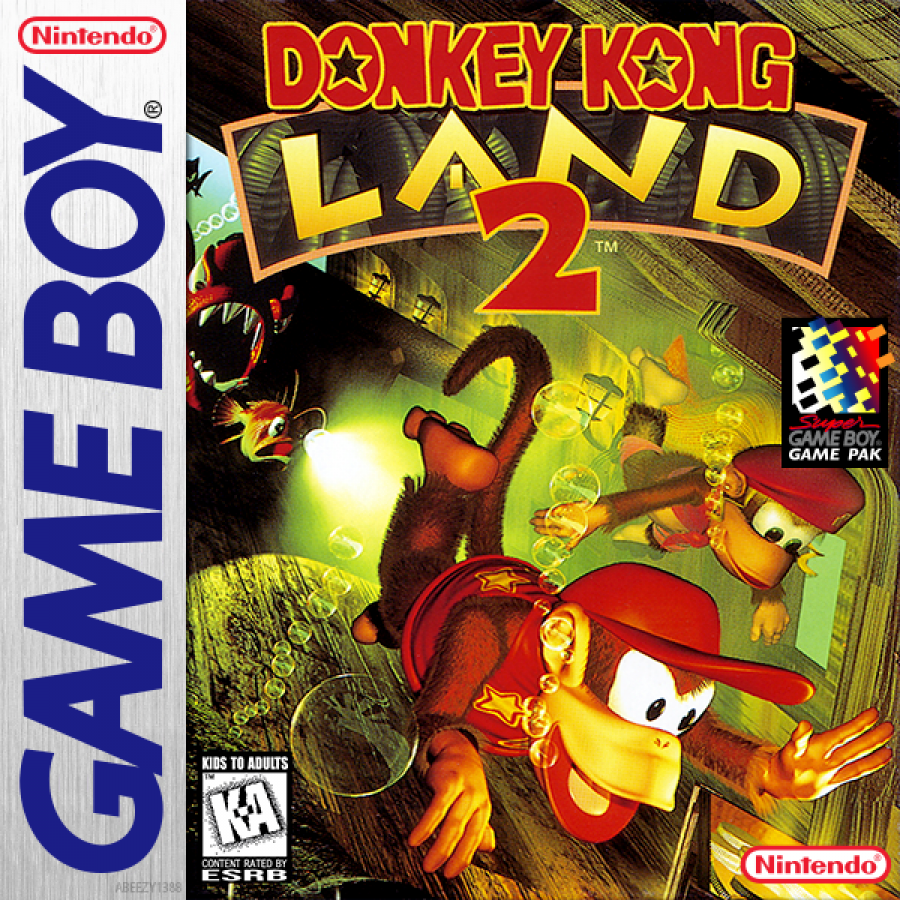 Donkey Kong Land 2 cover art for Game Boy (GB) video game 