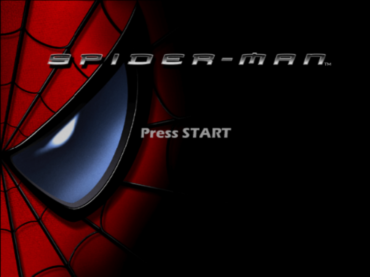 Spider-Man – PlayStation 2 (PS2) video game title screen, action-adventure superhero game.