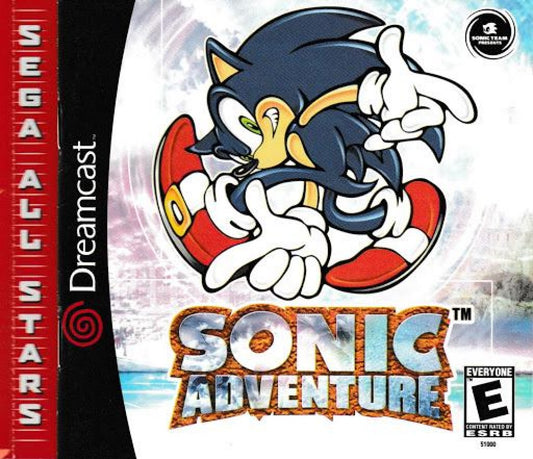 Sonic Adventure Sega All Stars release for the Sega Dreamcast featuring 3D action platforming gameplay with multiple playable characters fast paced levels and story driven adventures starring Sonic and friends front cover 