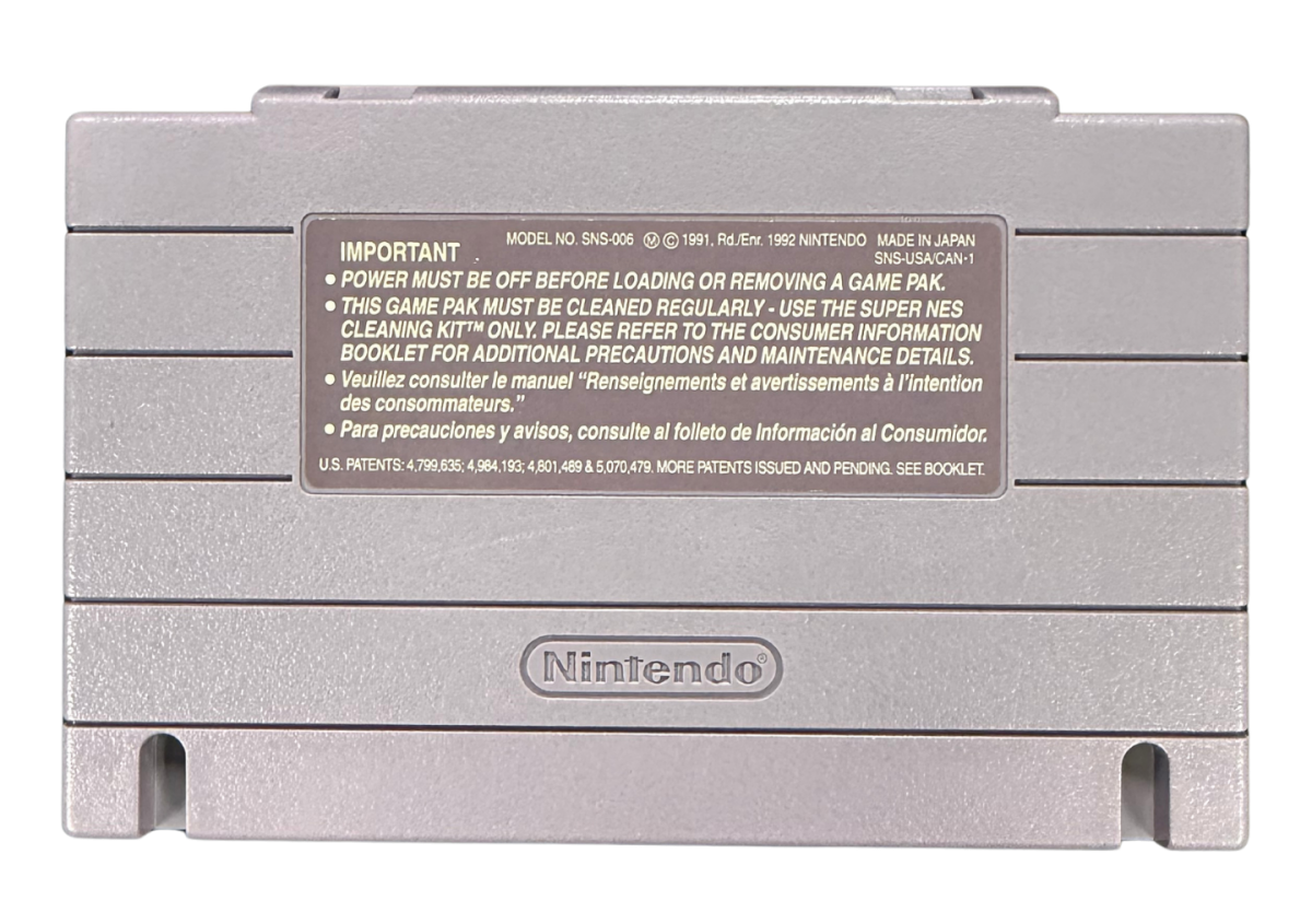 The Adventures of Batman & Robin Super Nintendo Entertainment System SNES for action platforming video game fans featuring Batman and Robin combat Gotham City environments side scrolling gameplay enemy battles challenging stages comic book inspired visuals power ups and classic DC Comics adventure collectible retro gaming appeal back of cartridge
