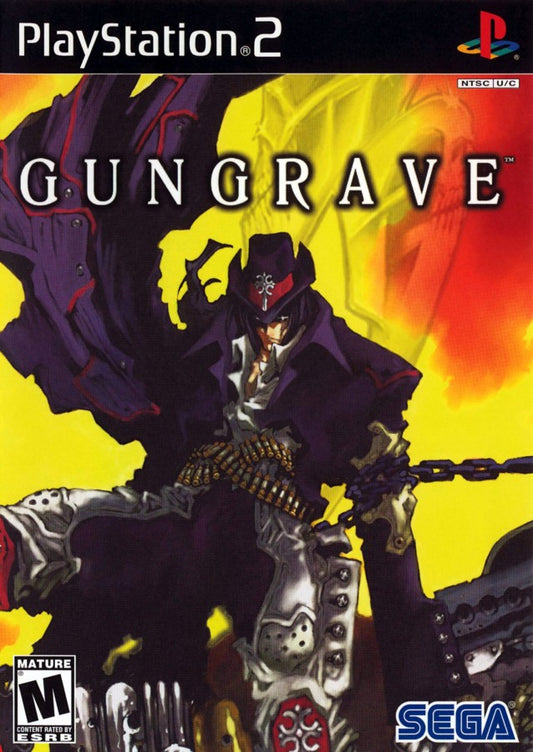 Retro Gungrave PS2 inspired design featuring dark sci fi anime shooter aesthetic vintage PlayStation 2 action gameplay dual wield guns blazing antihero futuristic crime syndicate battles cel shaded style explosive arcade combat nostalgia cover art