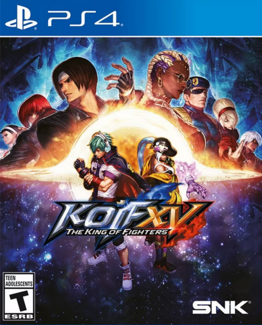 King of Fighters XV for PlayStation 4 (PS4) at Gamers INC, featuring the legendary 3-on-3 fighting system with a massive roster of classic and new fighters, rollback netcode for smoother online matches, and stunning visuals powered by Unreal Engine for the most intense KOF battles yet front cover