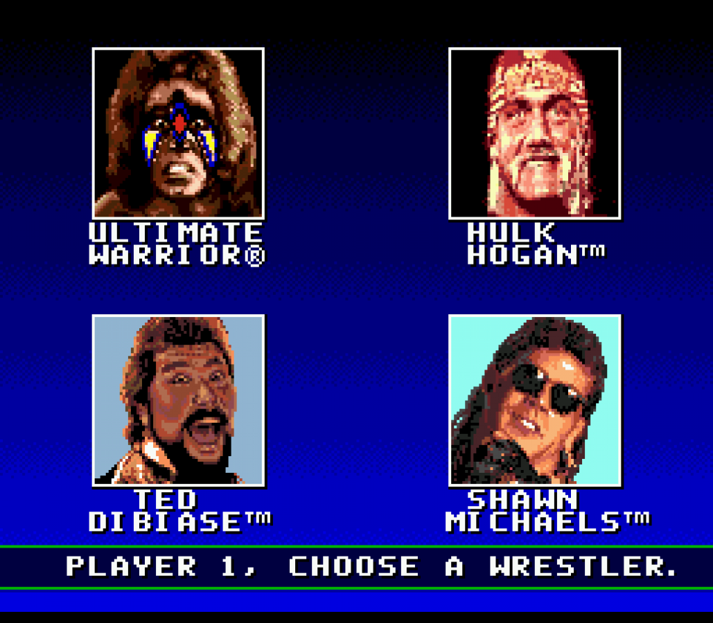 WWF Super WrestleMania for Sega Genesis with classic 16-bit wrestling action theme character select