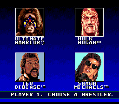 WWF Super WrestleMania for Sega Genesis with classic 16-bit wrestling action theme character select