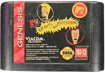 Beavis and Butt-Head Sega Genesis GEN video game featuring side scrolling action platforming gameplay iconic MTV animated characters Beavis and Butt-Head rock music inspired adventure humor filled missions suburban exploration enemy encounters object collecting obstacles and hazards outrageous cartoon antics comedy themed challenges and classic 16 bit Sega gaming retro video game collection collectible gaming appeal game cartridge
