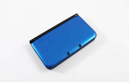 Nintendo 3DS XL Console (3DS) [Midnight Blue] in good condition featuring the larger screen version of the handheld with glasses free 3D a clamshell design and built in access to the 3DS library; includes the midnight blue system with overall good cosmetic condition and solid portable play experience top corner