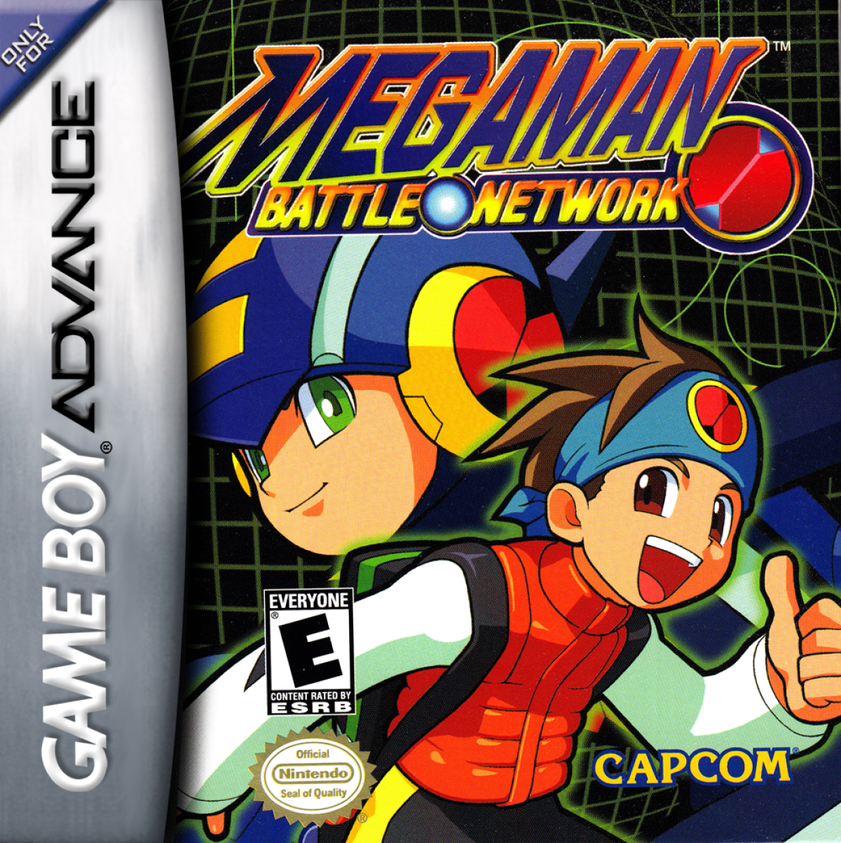 Mega Man Battle Network cover art for Game Boy Advance (GBA) adventure video game. 