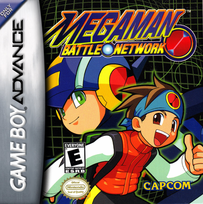Mega Man Battle Network cover art for Game Boy Advance (GBA) adventure video game. 