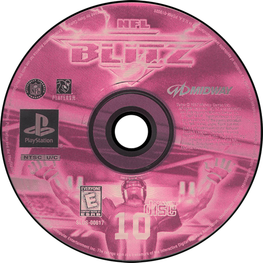 NFL Blitz arcade-style football video game for the original Sony PlayStation (PS1), featuring fast-paced American football action, hard-hitting tackles, powerful plays, exaggerated gameplay, quick matches, and intense multiplayer competition based on the popular NFL Blitz arcade series disc