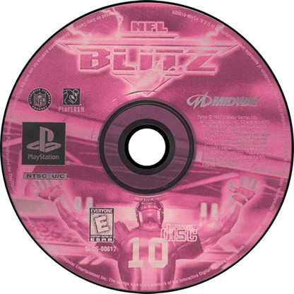 NFL Blitz arcade-style football video game for the original Sony PlayStation (PS1), featuring fast-paced American football action, hard-hitting tackles, powerful plays, exaggerated gameplay, quick matches, and intense multiplayer competition based on the popular NFL Blitz arcade series disc