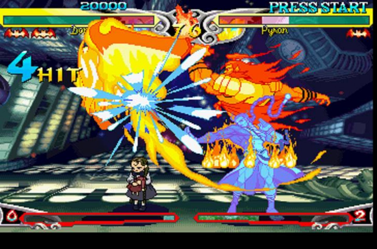 Gameplay for Darkstalkers 3 PlayStation 1 game featuring fast-paced 2D fighting gameplay with iconic Capcom characters