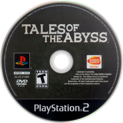 Tales of the Abyss game for the PlayStation 2 featuring action RPG gameplay with real time combat character driven storylines and a fantasy adventure following Luke fon Fabre through a world shaped by prophecy and war disc