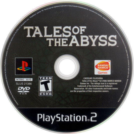 Tales of the Abyss game for the PlayStation 2 featuring action RPG gameplay with real time combat character driven storylines and a fantasy adventure following Luke fon Fabre through a world shaped by prophecy and war disc