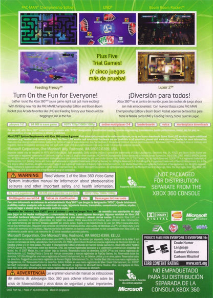 Xbox Live Arcade back of case for Xbox 360 (X360) digital game compilation video game