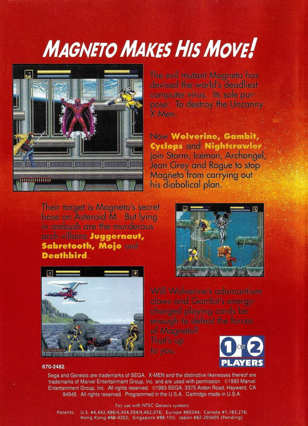 X-Men Sega Genesis retro video game action platformer back of case (1993)