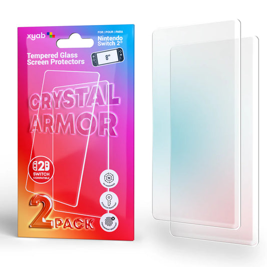 Crystal Armor 2 pack tempered glass screen protector for Nintendo Switch 2 scratch resistant HD clear protective film anti fingerprint bubble free installation durable screen guard for gaming console
