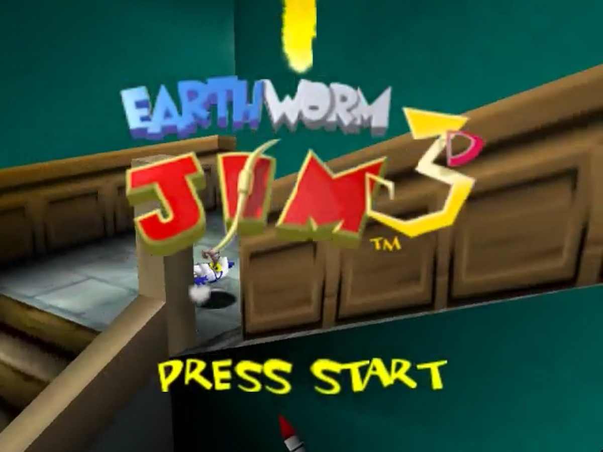 Earthworm Jim 3D title screen for Nintendo 64 (N64) video game