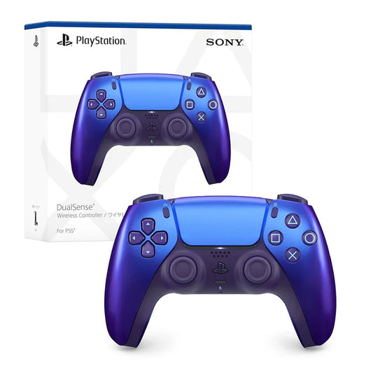 DualSense Wireless Controller Chroma Indigo wireless controller for the PlayStation 5 featuring a color shifting indigo finish with blue and purple tones haptic feedback adaptive triggers built in microphone rechargeable battery and ergonomic design for immersive gameplay
