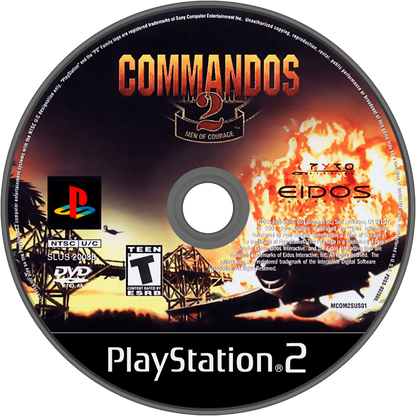 Commandos 2 Men of Courage PlayStation 2 PS2 for real time strategy video game fans featuring tactical World War II missions stealth gameplay elite commando squad strategic planning challenging objectives multiple character abilities immersive military action collectible gaming appeal disc