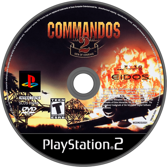 Commandos 2 Men of Courage PlayStation 2 PS2 for real time strategy video game fans featuring tactical World War II missions stealth gameplay elite commando squad strategic planning challenging objectives multiple character abilities immersive military action collectible gaming appeal disc