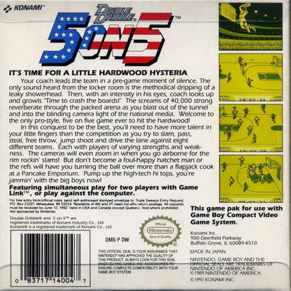 Double Dribble 5 on 5 back cover art for Game Boy (GB) video game