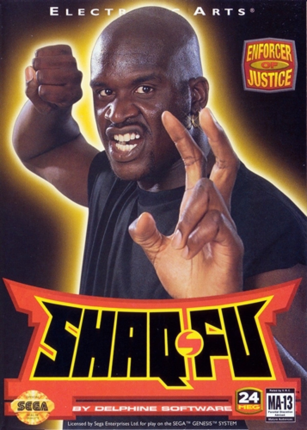 Shaq Fu Sega Genesis GEN for retro video game enthusiasts featuring one on one fighting gameplay iconic Shaquille O'Neal character fast paced martial arts combat fantasy arenas special moves competitive battles and collectible gaming appeal front cover