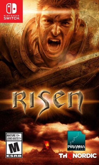 Risen Nintendo Switch inspired design featuring open world fantasy role playing adventure aesthetic mysterious island exploration immersive quests sword and magic combat deep character progression rich medieval environments and classic RPG gameplay presentation front cover
